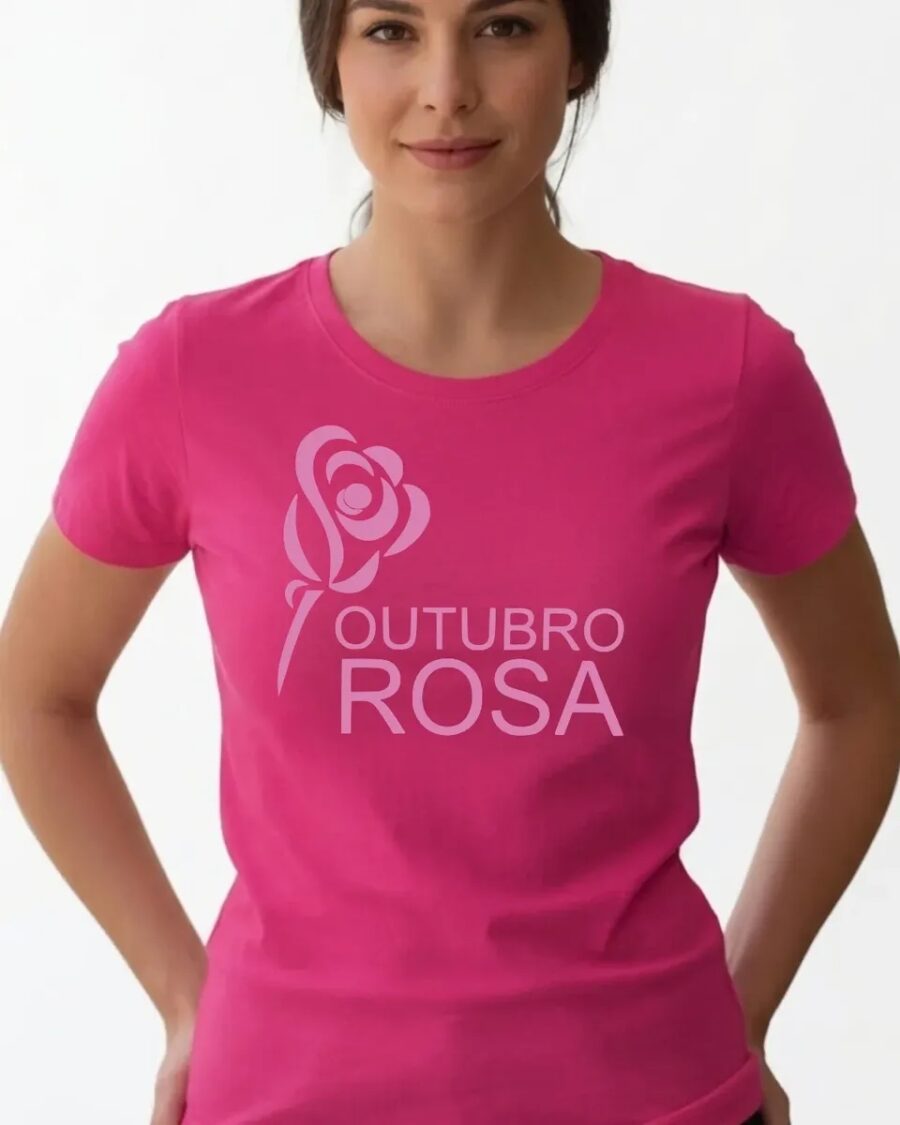 Camiseta Rosa Logo Rosa Baby Look Feminina Outubro Rosa mlc