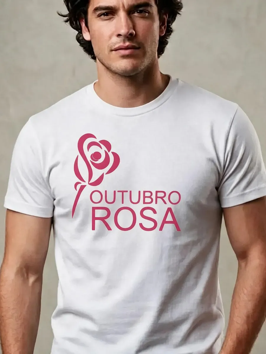 Camiseta Branca Tradicional Adulto Unissex Outubro Rosa mlc