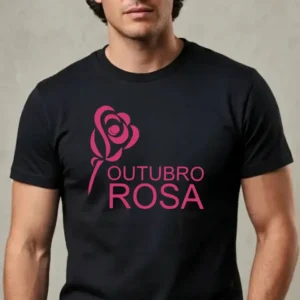 1 Camiseta Preta Tradicional Adulto Unissex Outubro Rosa mlc
