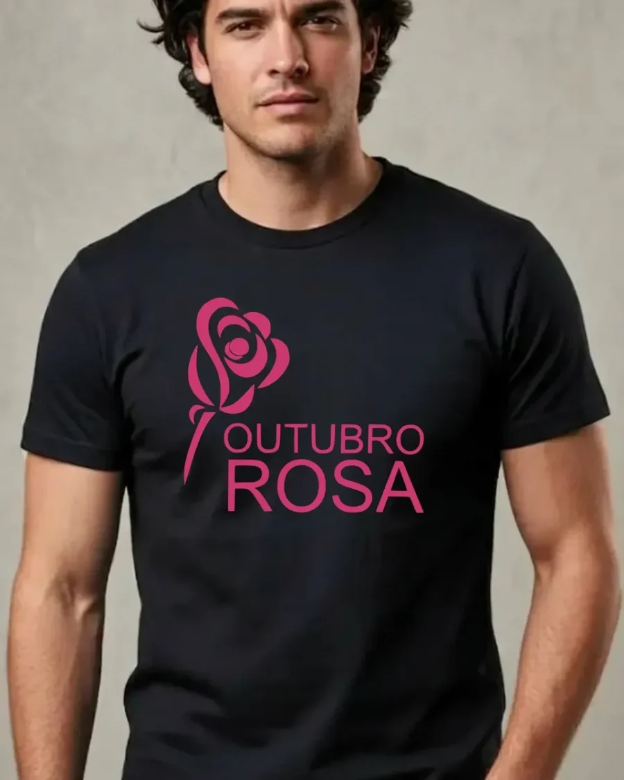 Camiseta Preta Tradicional Adulto Unissex Outubro Rosa mlc