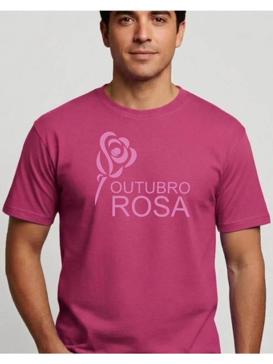 Camiseta Rosa Logo Rosa Tradicional Adulto Unissex Outubro Rosa mlc