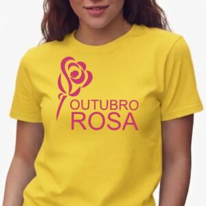 1 Camiseta Amarela Baby Look Feminina Outubro Rosa mlc