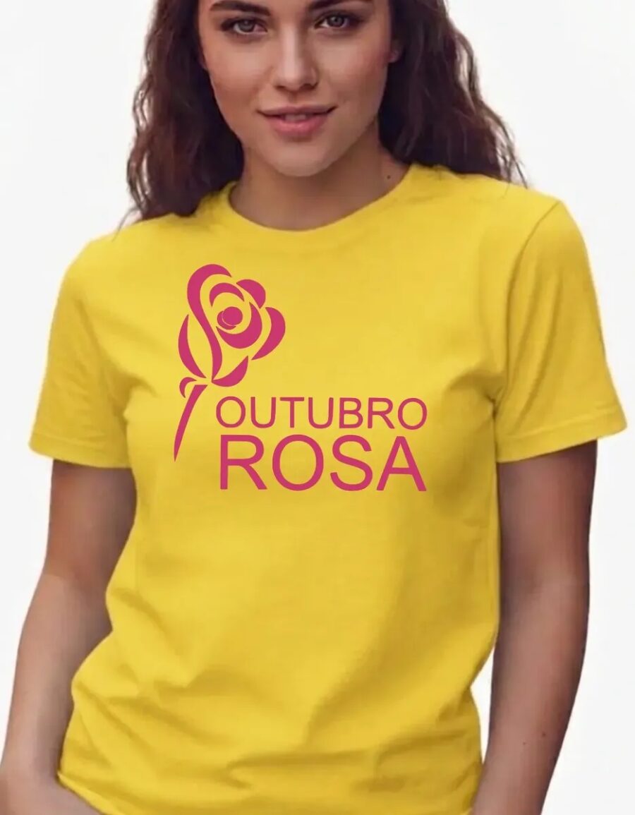 Camiseta Amarela Baby Look Feminina Outubro Rosa mlr