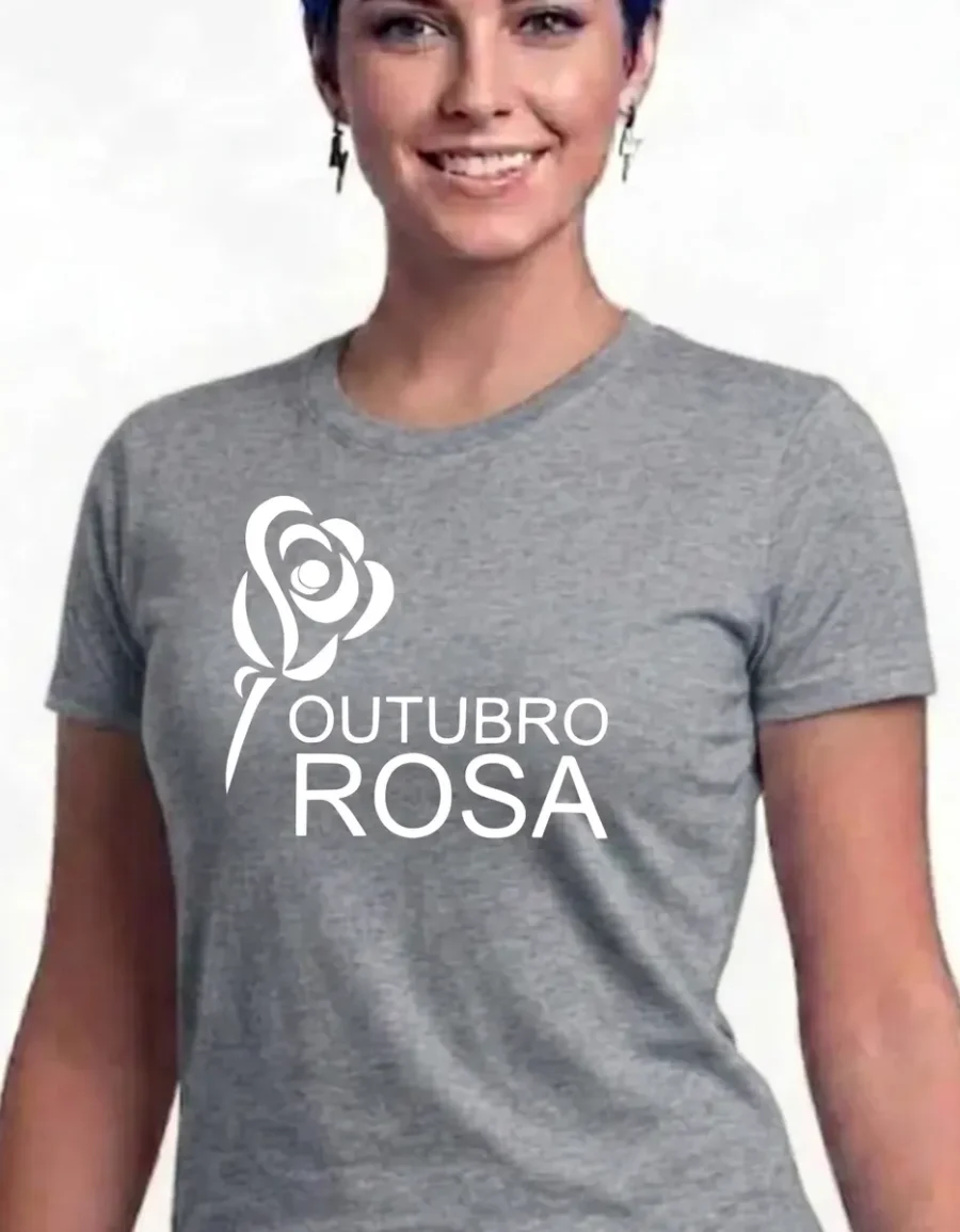 Camiseta Cinza Baby Look Feminina Outubro Rosa mlc