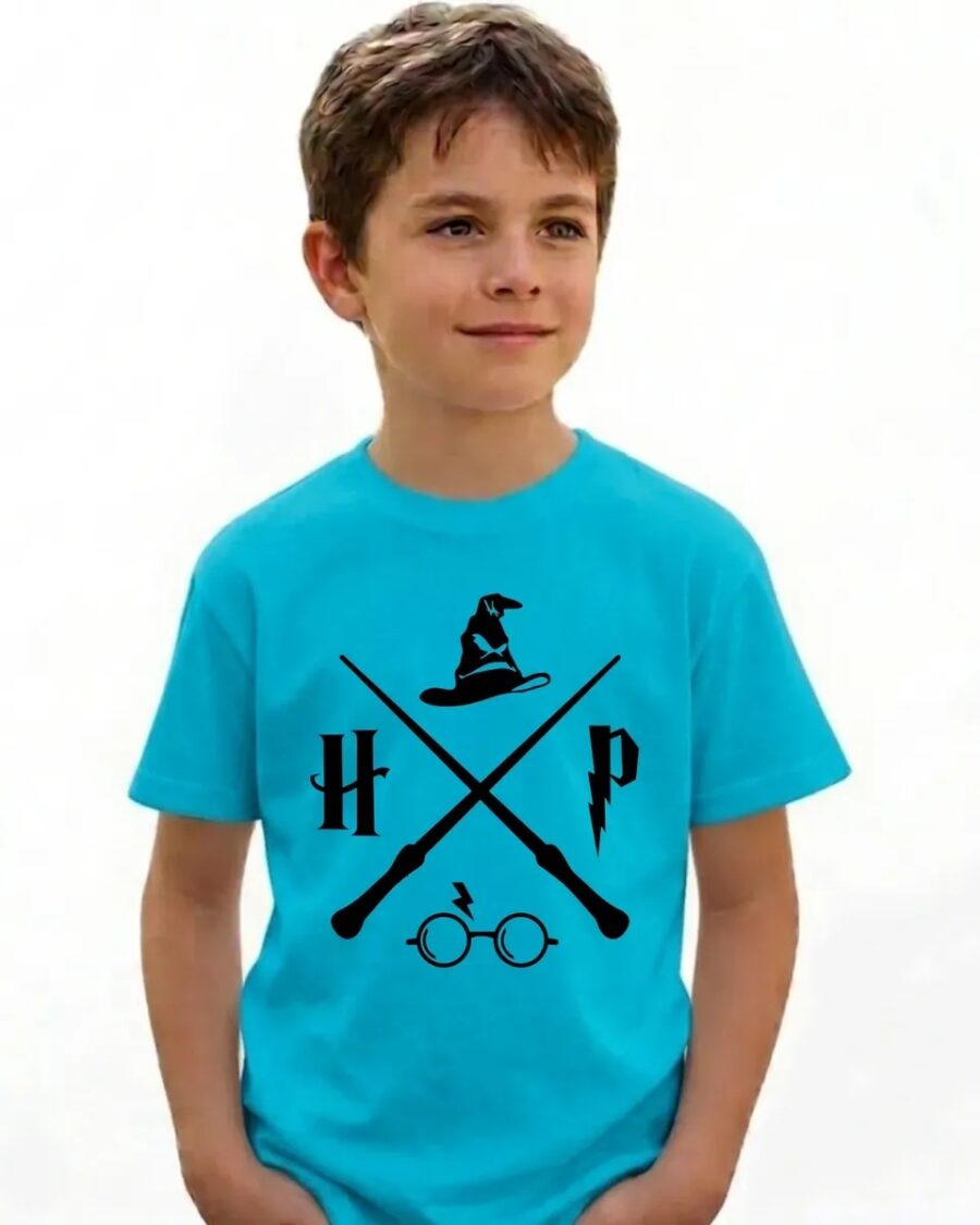 1 Camiseta Azul-turquesa Infantil Unissex Harry Potter mlc