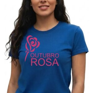 1 Camiseta Azul Baby Look Feminina Outubro Rosa mlc