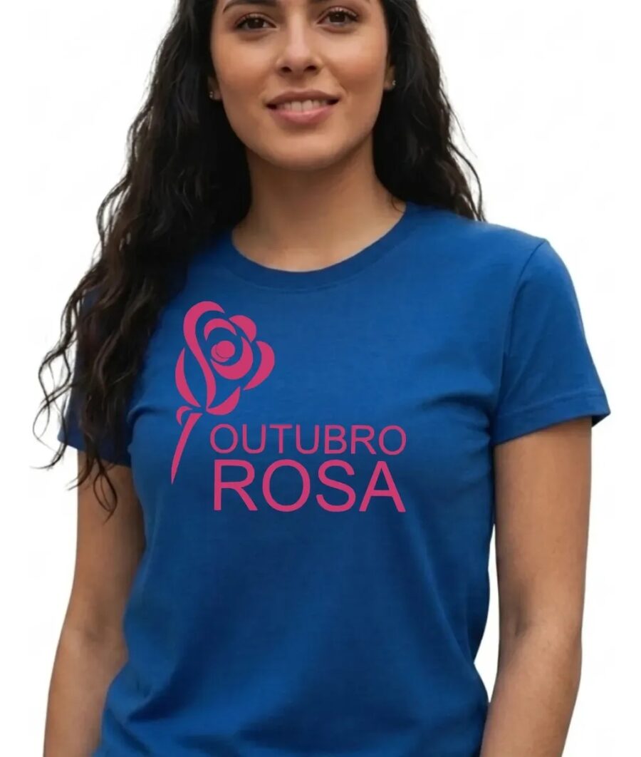 Camiseta Azul Baby Look Feminina Outubro Rosa mlr