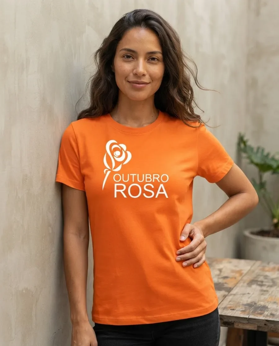 Camiseta Laranja Baby Look Feminina Outubro Rosa spe