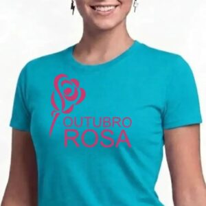 1 Camiseta Azul-turquesa Baby Look Feminina Outubro Rosa mlc