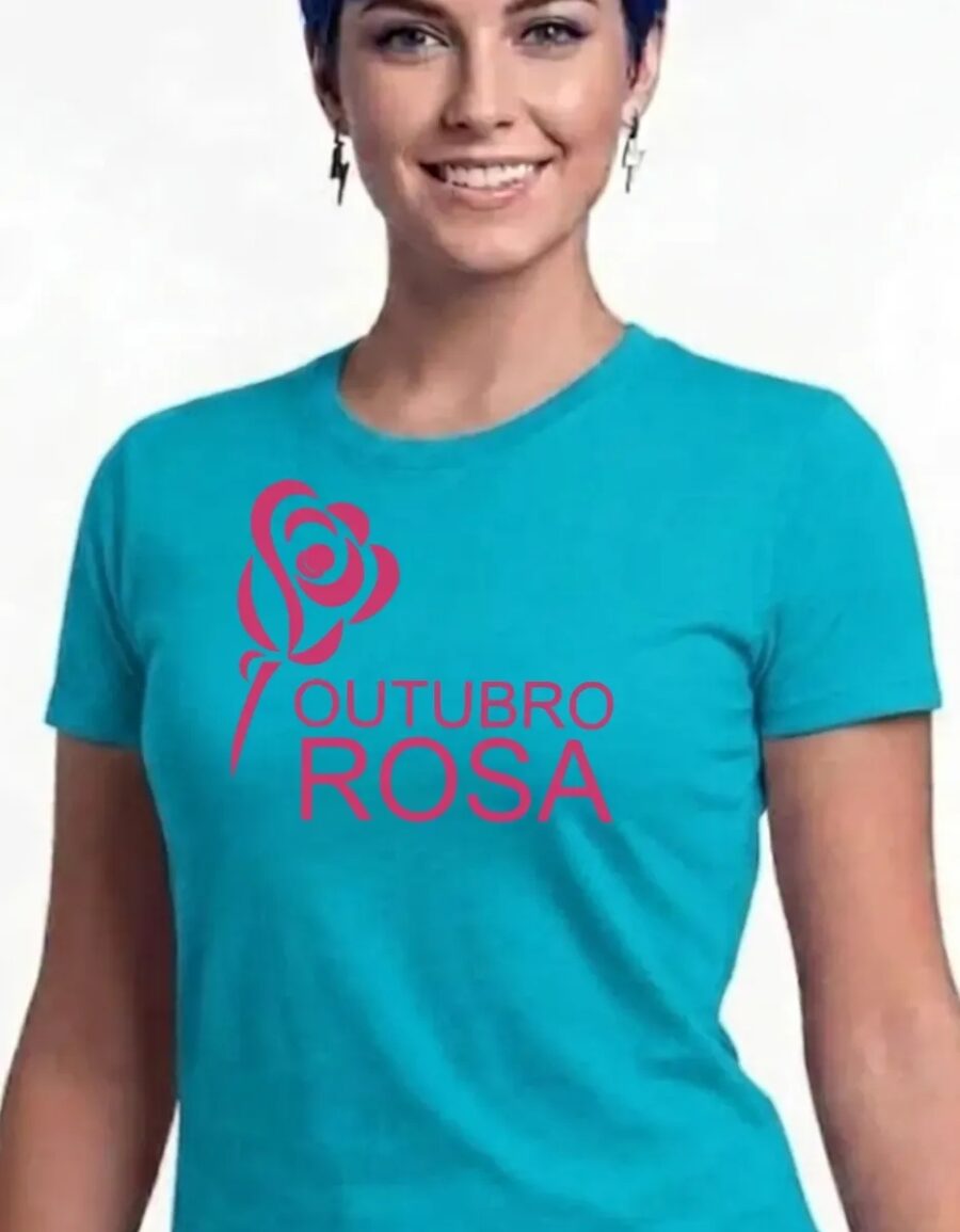 Camiseta Azul-turquesa Baby Look Feminina Outubro Rosa spe
