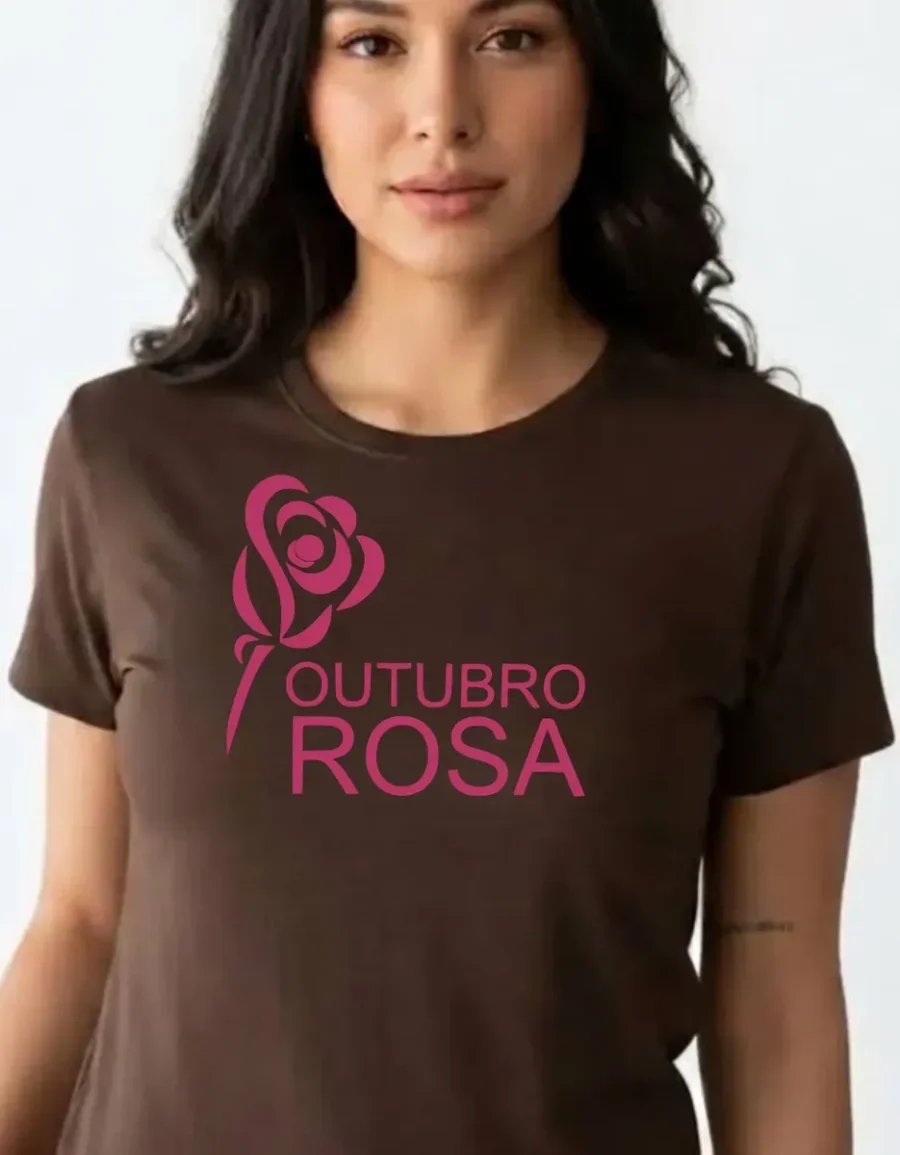Camiseta Marrom Baby Look Feminina Outubro Rosa mlc