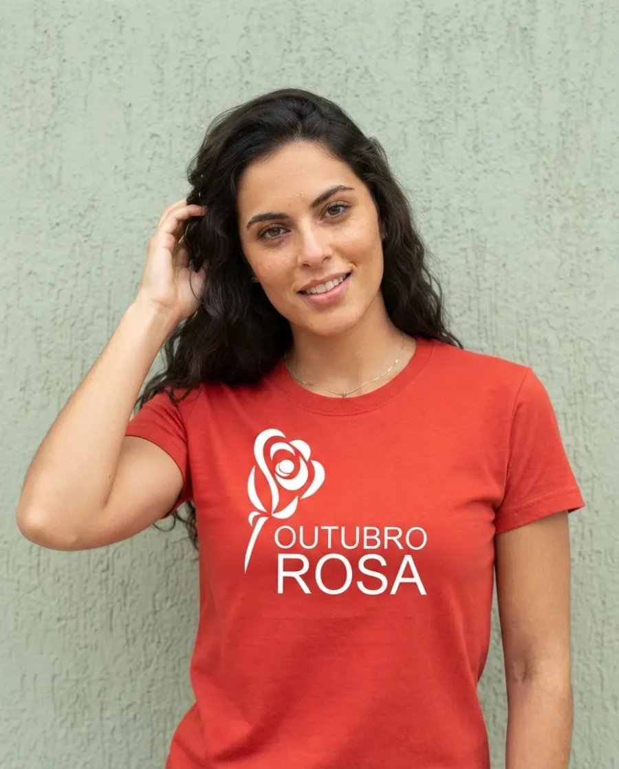 Camiseta Vermelha Baby Look Feminina Outubro Rosa spe