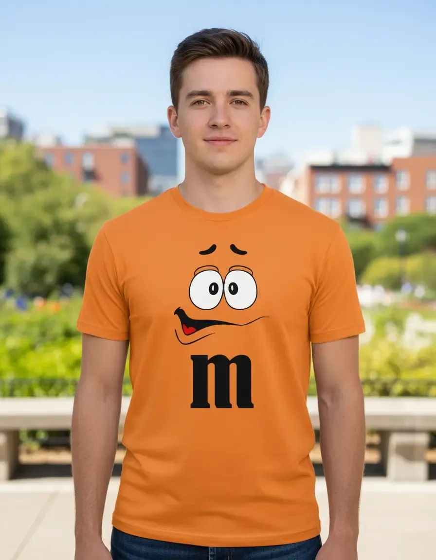 1 Camiseta Laranja Adulto Masculino m&m Carinha mlc
