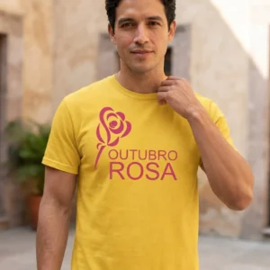 1 Camiseta Amarela Tradicional Adulto Unissex Outubro Rosa mlc