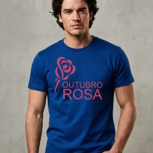 1 Camiseta Azul Tradicional Adulto Unissex Outubro Rosa mlc