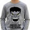 Camiseta Cinza Manga Comprida Longa Infantil Incrivel Hulk Verde mlc