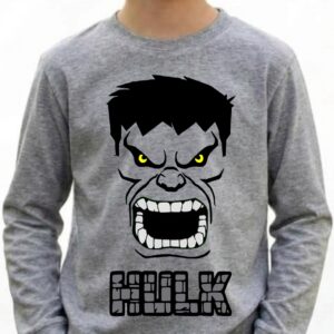 1 Camiseta Cinza Manga Comprida Longa Infantil Incrivel Hulk Verde mlc