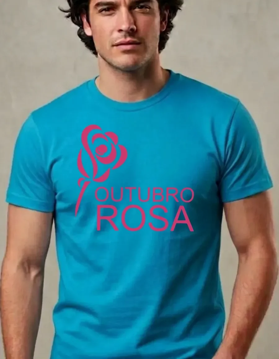 Camiseta Azul-turquesa Tradicional Adulto Unissex Outubro Rosa mlc