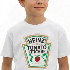 1 Camiseta Branca Manga Curta Unissex Infantil Ketchup Heinz mlr
