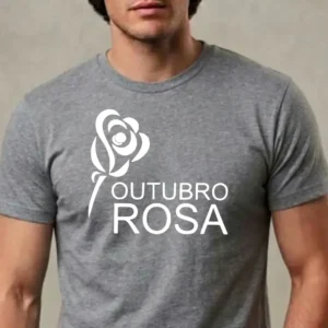 1 Camiseta Cinza Tradicional Adulto Unissex Outubro Rosa mlc