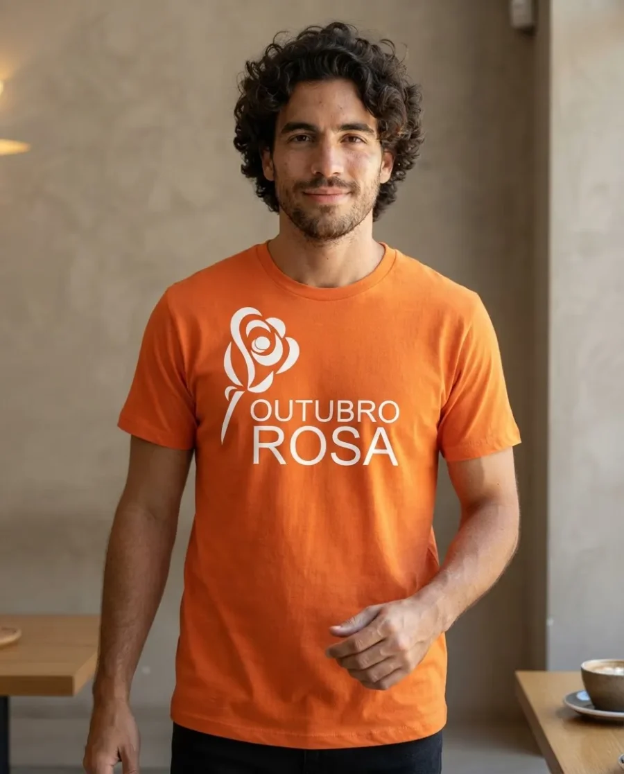 Camiseta Laranja Tradicional Adulto Unissex Outubro Rosa mlc