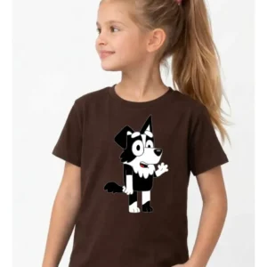 1 Camiseta Marrom Manga Curta Infantil Bluey Mackenzie mlc