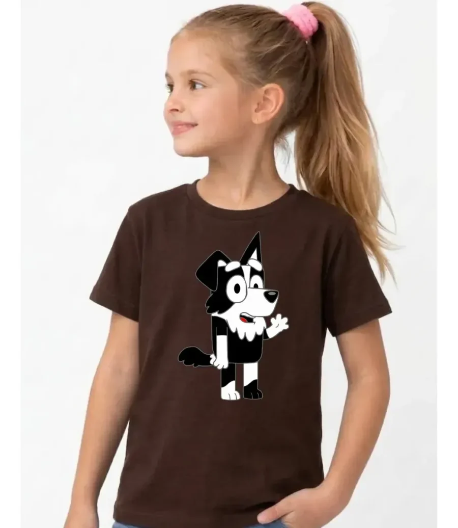 Camiseta Marrom Manga Curta Infantil Bluey Mackenzie mlr