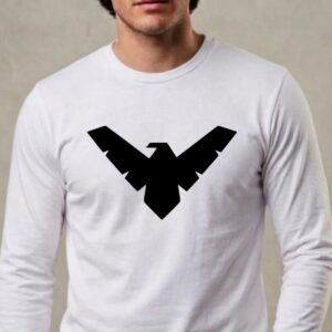 Camiseta Branca Adulto Preta Manga Longa Silk Screen Asa Noturna mlr