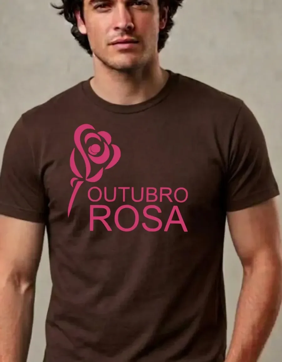 Camiseta Marrom Tradicional Adulto Unissex Outubro Rosa mlc
