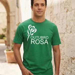 1 Camiseta Verde Tradicional Adulto Unissex Outubro Rosa mlc