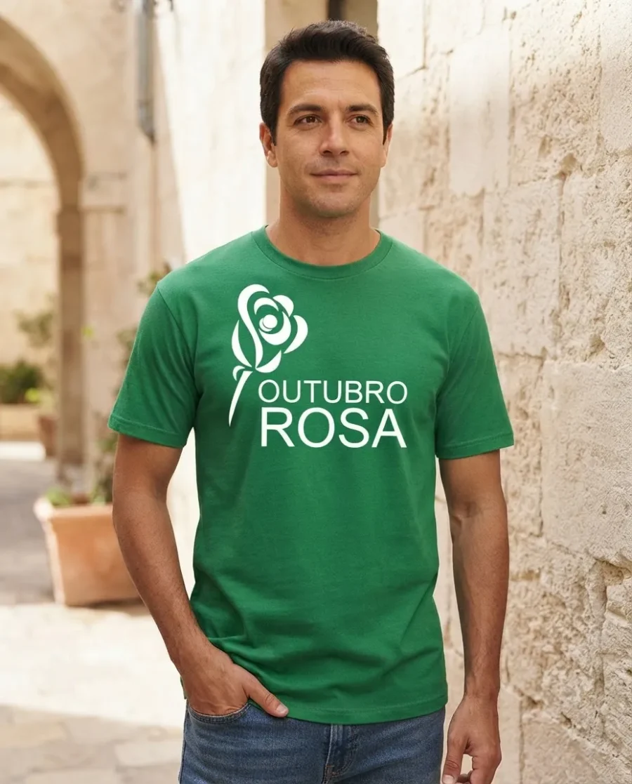 Camiseta Verde Tradicional Adulto Unissex Outubro Rosa mlc