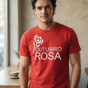 1 Camiseta Vermelha Tradicional Adulto Unissex Outubro Rosa mlc