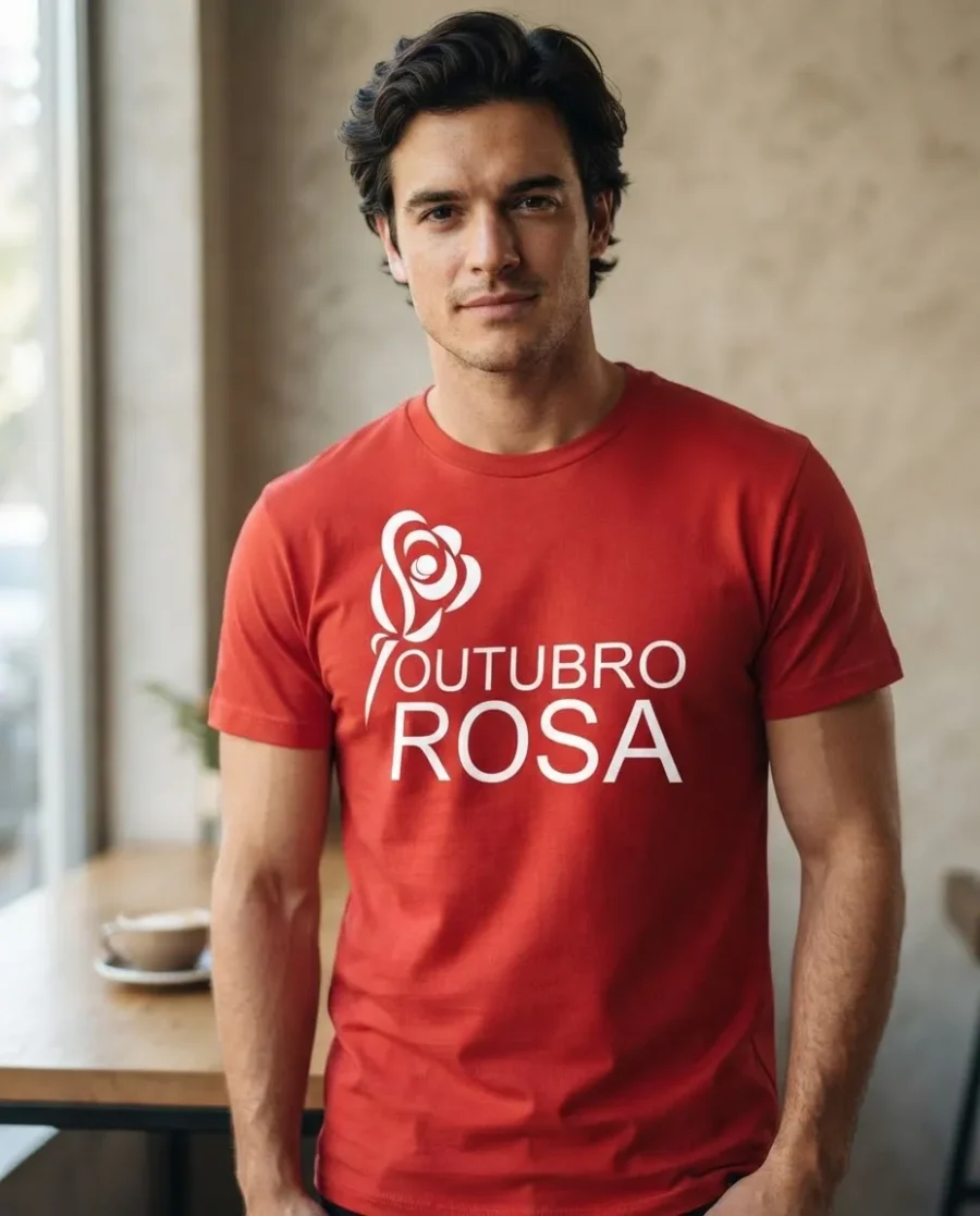 Camiseta Vermelha Tradicional Adulto Unissex Outubro Rosa mlc