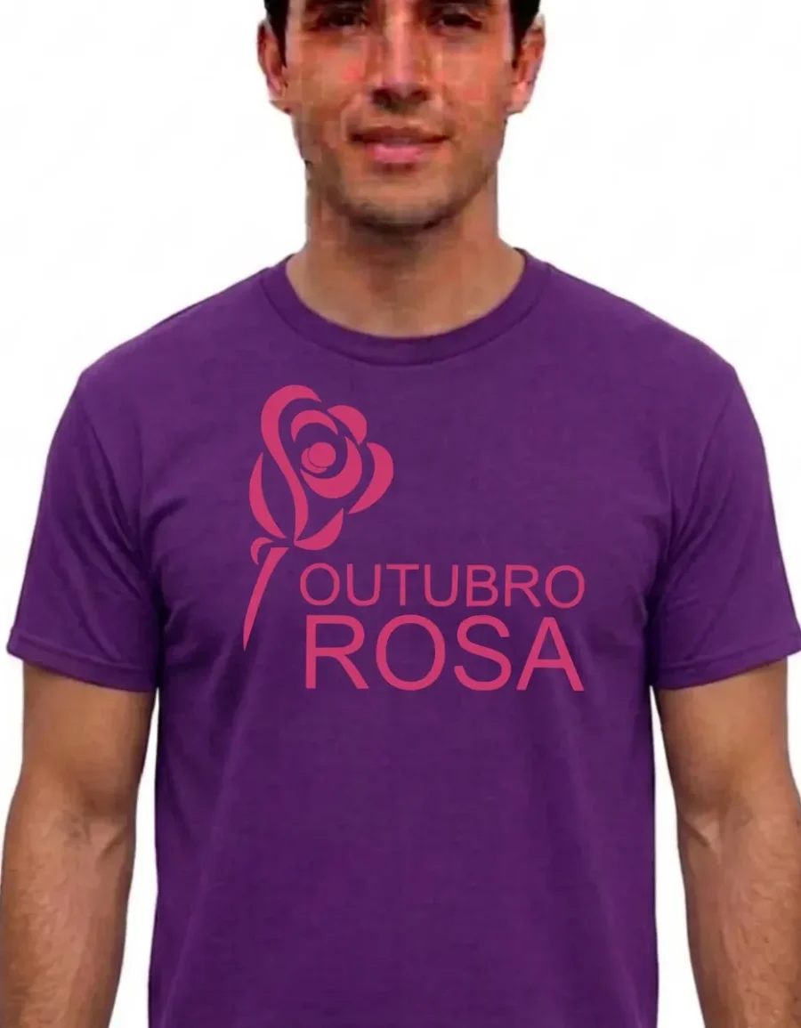 Camiseta Roxa Tradicional Adulto Unissex Outubro Rosa mlc