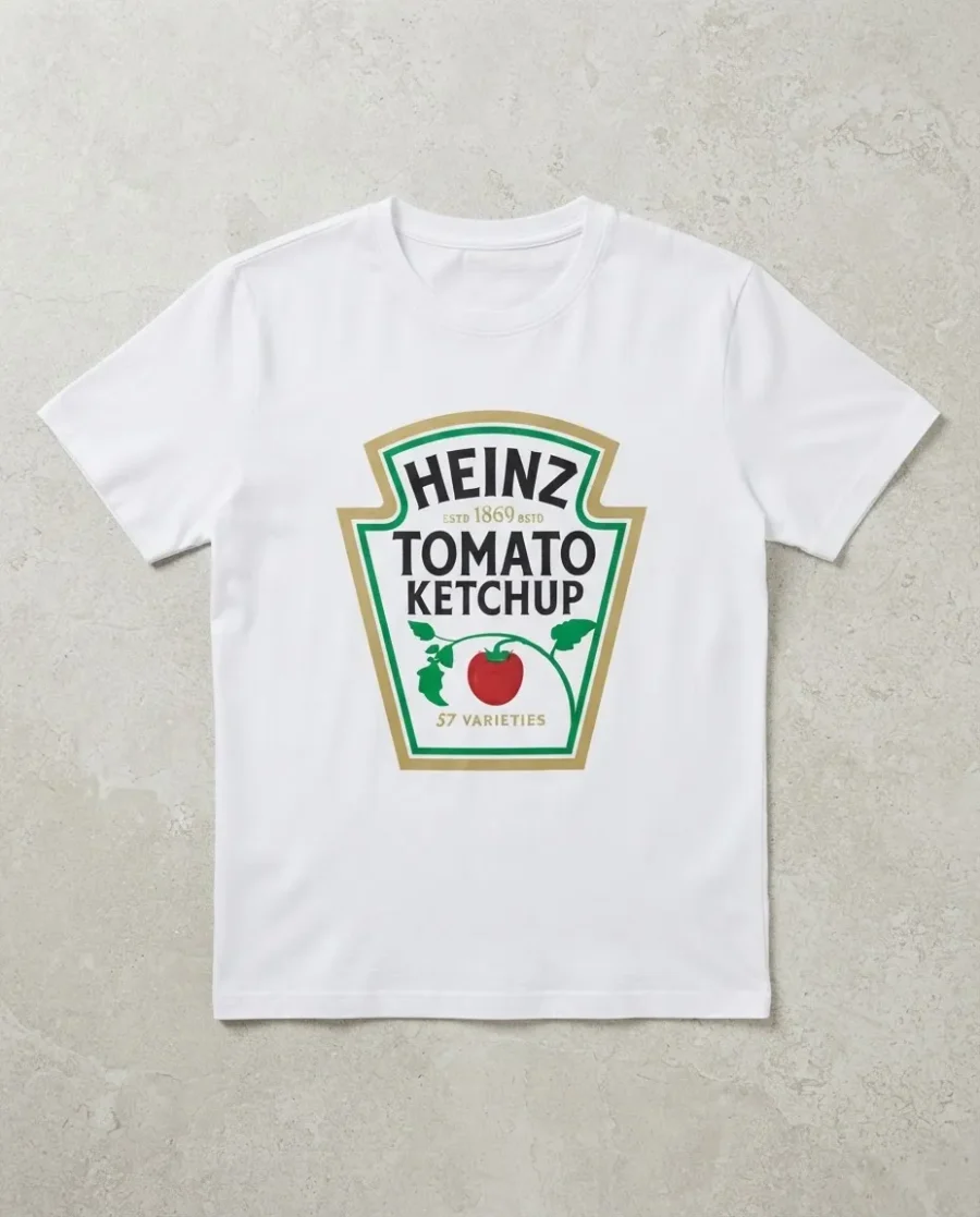 Camiseta Branca Manga Curta Unissex Infantil Ketchup Heinz mlr