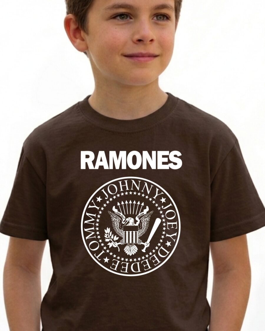 Camiseta Marrom Infantil Unissex Banda Ramones T-shirt Premium mlc