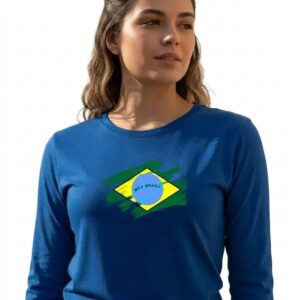 Camiseta Baby Look Manga Longa Azul Copa ( Meu Brasil ) mlc