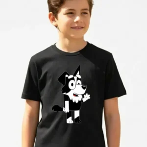 1 Camiseta Preta Manga Curta Infantil Bluey Mackenzie mlc