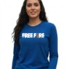 Camiseta Azul Manga Comprida Baby Look Feminina Free Fire Amarela mlc