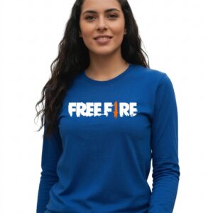 1 Camiseta Azul Manga Comprida Baby Look Feminina Free Fire Amarela mlc