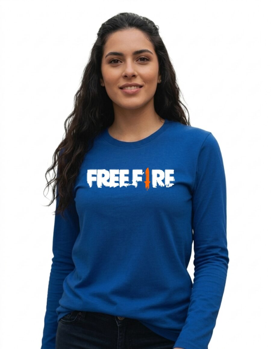 Camiseta Azul Manga Comprida Baby Look Feminina Free Fire Amarela mlc