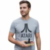 1 Camiseta Malha Pv Adulto Cinza Silk Screen Atari mlc