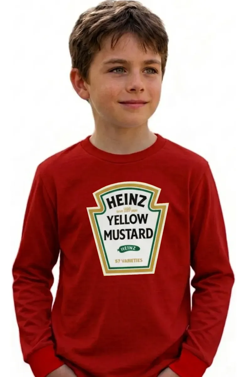 Camiseta Vermelha Manga Longa Infantil Mostarda mlr