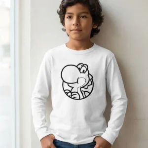 1 Camiseta Branca Manga Longa Unissex Infantil Verde Yoshi Mario Bros mlc