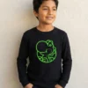 Camiseta Preta Manga Longa Unissex Infantil Verde Yoshi Mario Bros mlc
