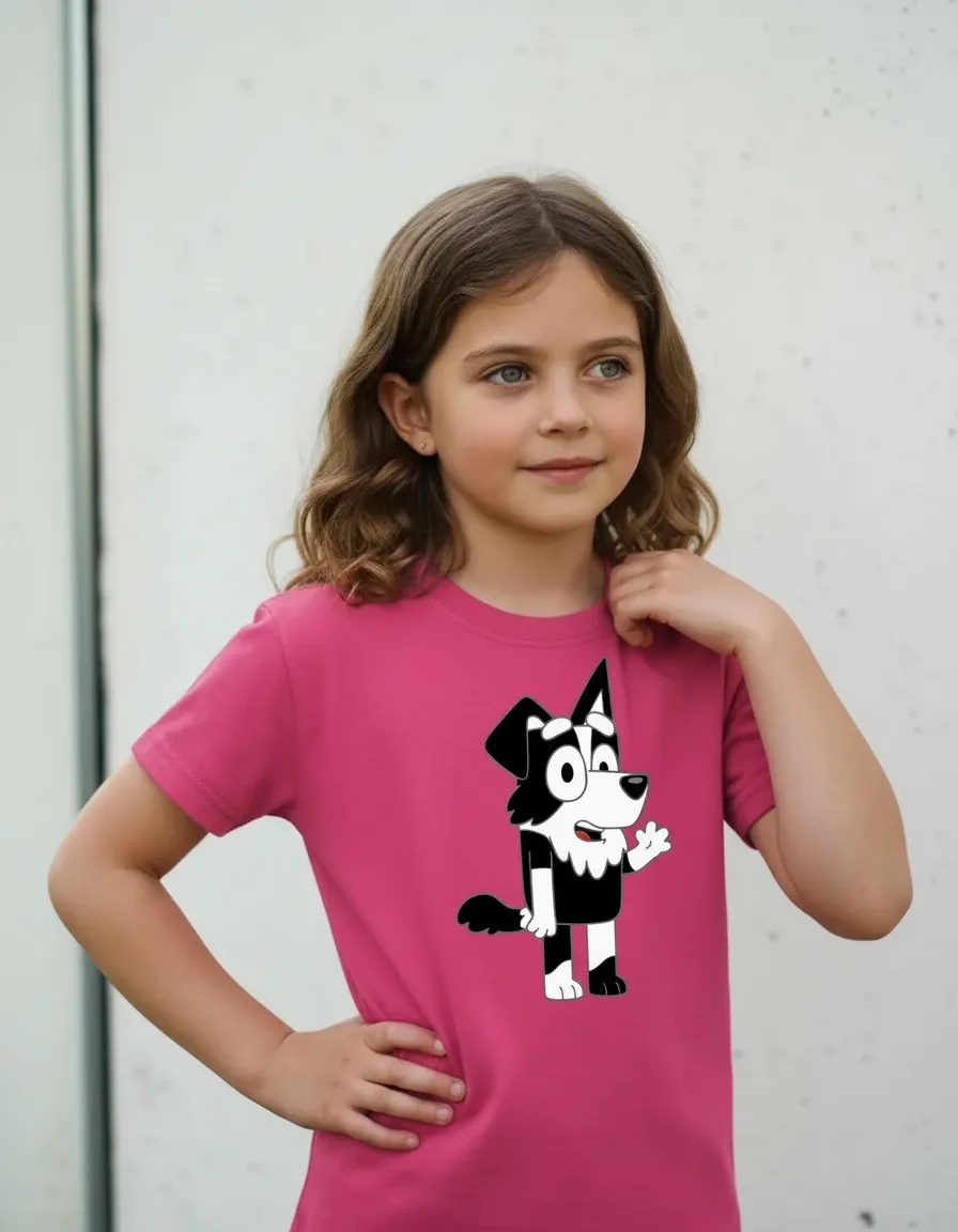 Camiseta Rosa Manga Curta Infantil Bluey Mackenzie mlr