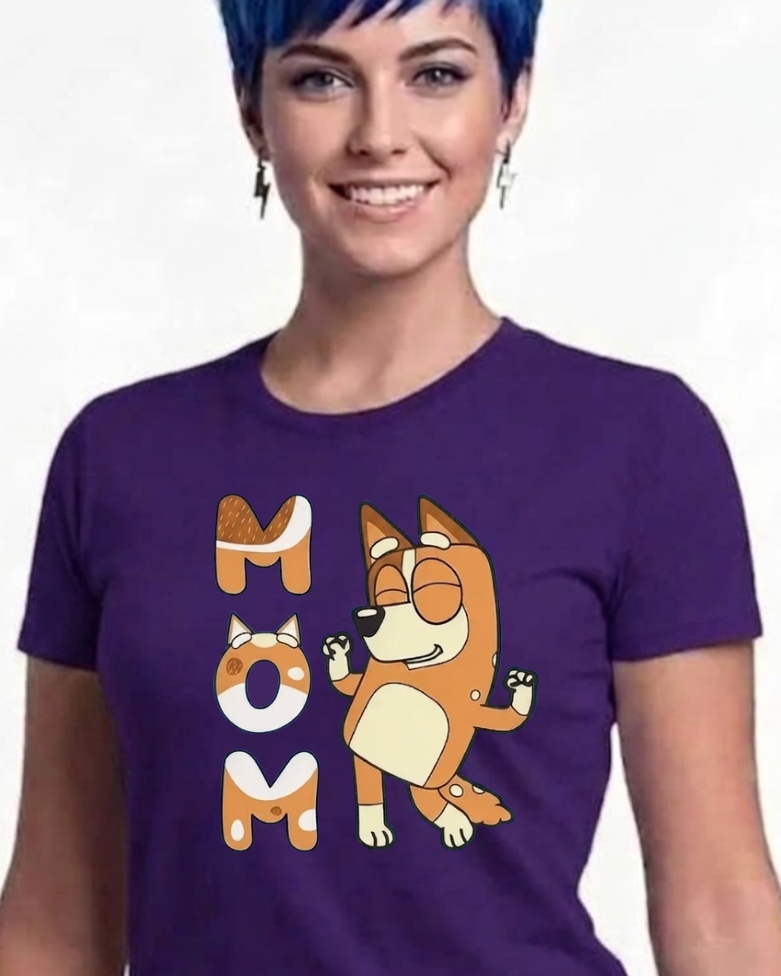 Camiseta Roxa Baby Look Bluey Mãe spe