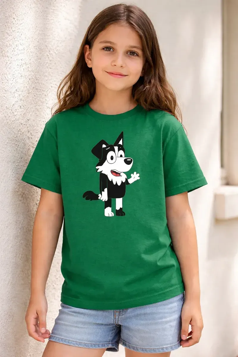 Camiseta Verde Manga Curta Infantil Bluey Mackenzie mlr