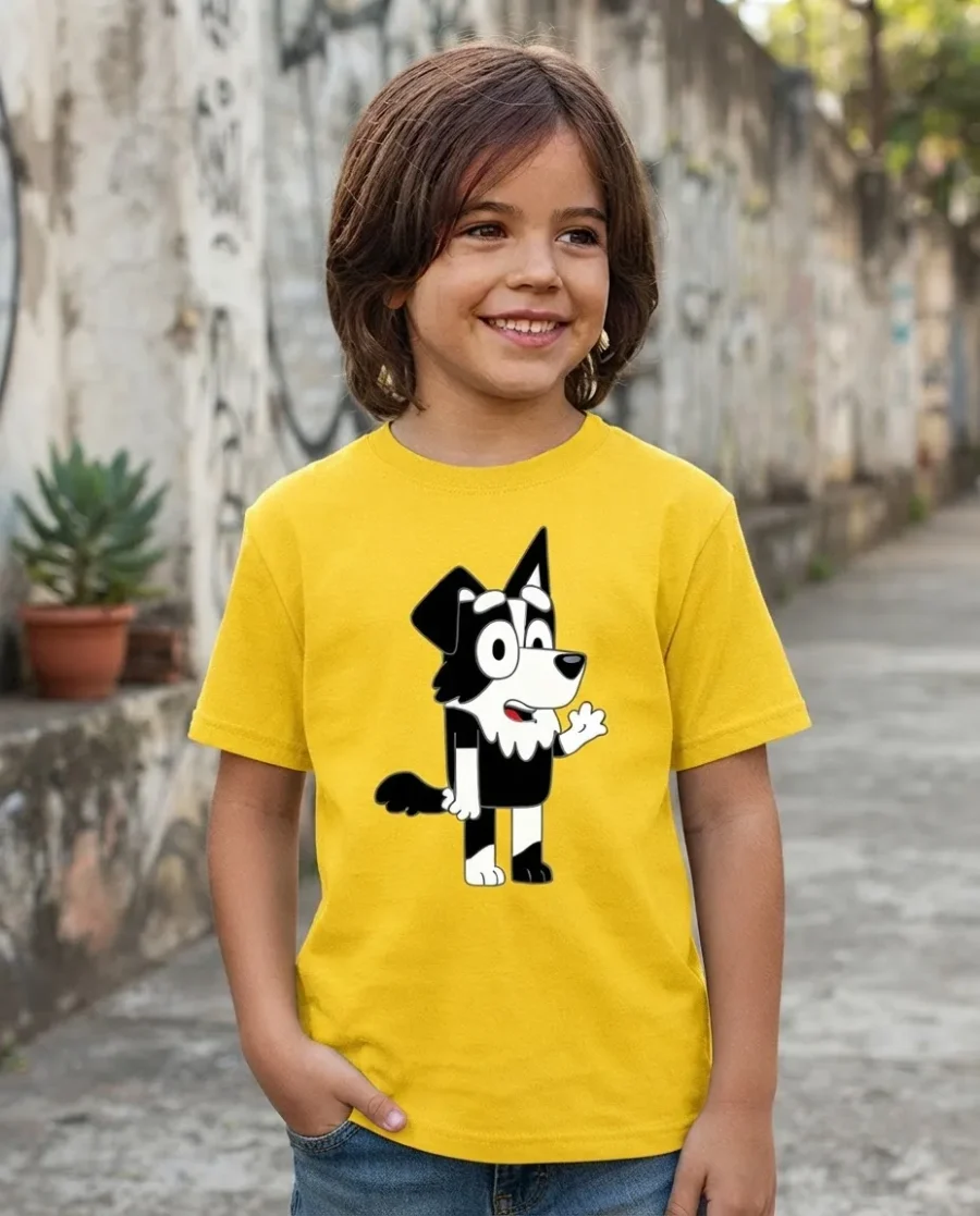Camiseta Amarela Manga Curta Infantil Bluey Mackenzie mlc
