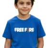 Camiseta Azul Manga Curta Preta Infantil Unissex Free Fire mlr